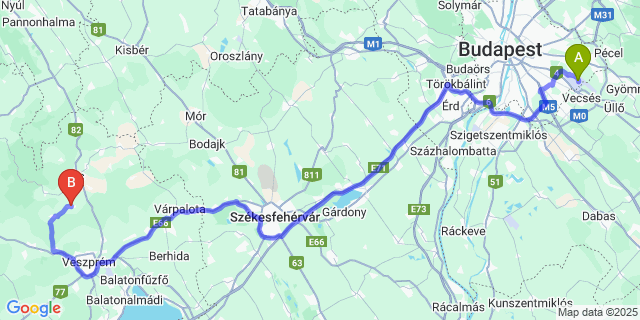 Map: Budapest Airport (BUD), Ferihegy, Liszt Ferenc to Lókút