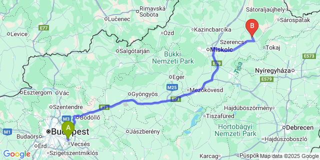 Map: Budapest Airport (BUD), Ferihegy, Liszt Ferenc to Mád