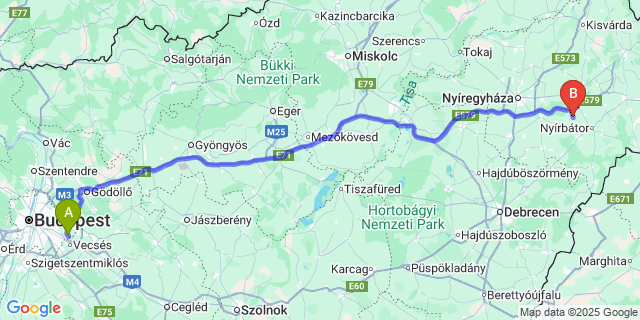 Map: Budapest Airport (BUD), Ferihegy, Liszt Ferenc to Máriapócs