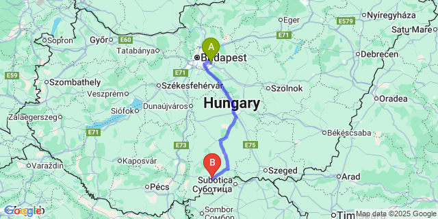 Map: Budapest Airport (BUD), Ferihegy, Liszt Ferenc to Mátételke