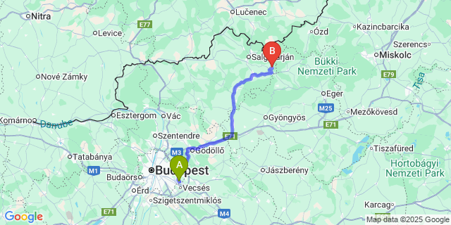 Map: Budapest Airport (BUD), Ferihegy, Liszt Ferenc to Mátranovák