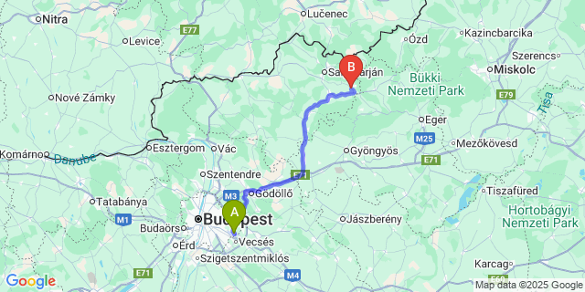 Map: Budapest Airport (BUD), Ferihegy, Liszt Ferenc to Mátraterenye