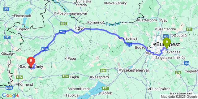 Map: Budapest Airport (BUD), Ferihegy, Liszt Ferenc to Megyehíd