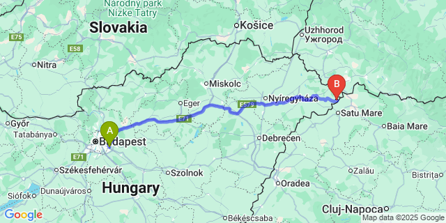 Map: Budapest Airport (BUD), Ferihegy, Liszt Ferenc to Méhtelek