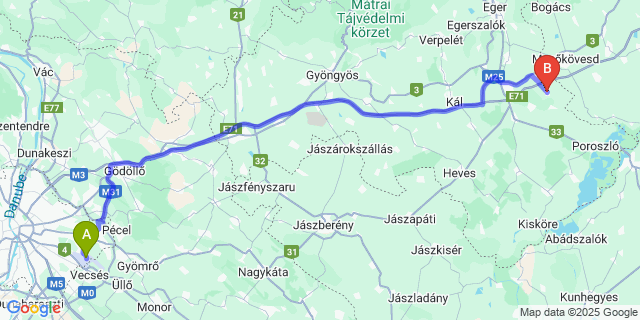 Map: Budapest Airport (BUD), Ferihegy, Liszt Ferenc to Mezőszemere