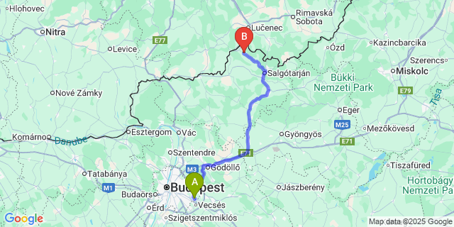 Map: Budapest Airport (BUD), Ferihegy, Liszt Ferenc to Mihálygerge