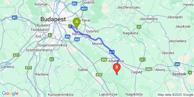 Map: Budapest Airport (BUD), Ferihegy, Liszt Ferenc to Mikebuda