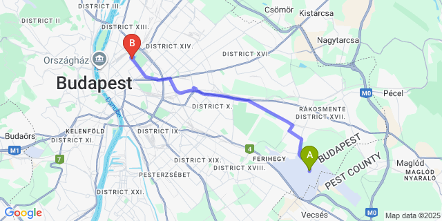 Map: Budapest Airport (BUD), Ferihegy, Liszt Ferenc to Mirage Medic Hotel