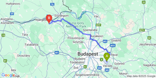 Map: Budapest Airport (BUD), Ferihegy, Liszt Ferenc to Mogyorósbánya
