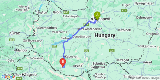 Map: Budapest Airport (BUD), Ferihegy, Liszt Ferenc to Molvány