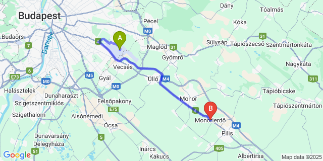 Map: Budapest Airport (BUD), Ferihegy, Liszt Ferenc to Monorierdő