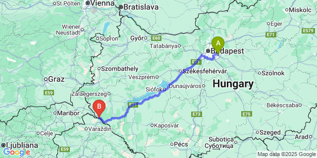 Map: Budapest Airport (BUD), Ferihegy, Liszt Ferenc to Muraszemenye