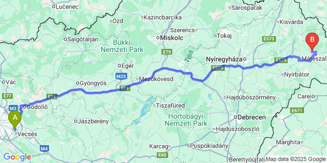 Map: Budapest Airport (BUD), Ferihegy, Liszt Ferenc to Nábrád