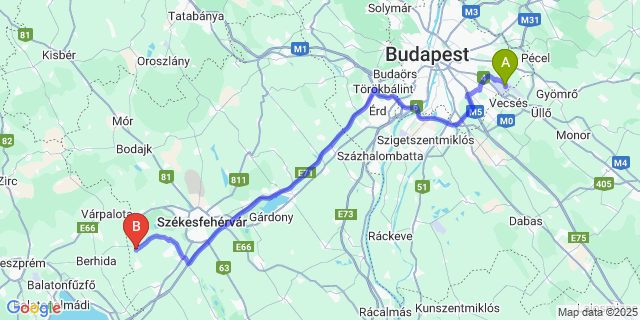 Map: Budapest Airport (BUD), Ferihegy, Liszt Ferenc to Nádasdladány