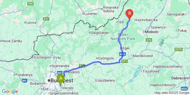 Map: Budapest Airport (BUD), Ferihegy, Liszt Ferenc to Nagybarca