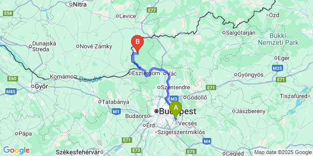 Map: Budapest Airport (BUD), Ferihegy, Liszt Ferenc to Nagybörzsöny