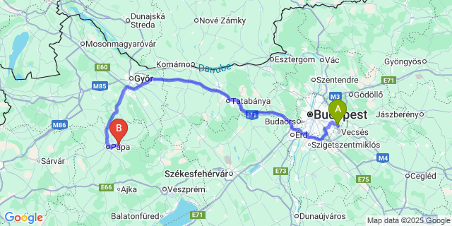 Map: Budapest Airport (BUD), Ferihegy, Liszt Ferenc to Nagygyimót