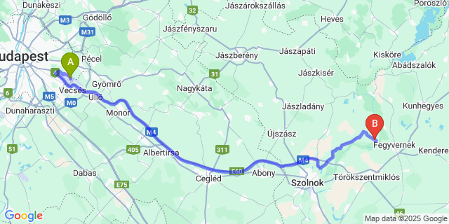 Map: Budapest Airport (BUD), Ferihegy, Liszt Ferenc to Nagykörű