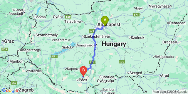 Map: Budapest Airport (BUD), Ferihegy, Liszt Ferenc to Nagypall