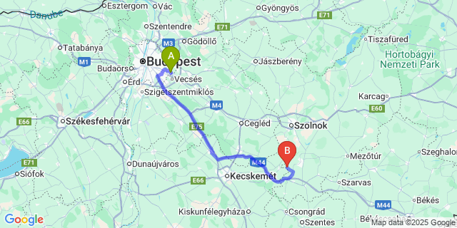 Map: Budapest Airport (BUD), Ferihegy, Liszt Ferenc to Nagyrév