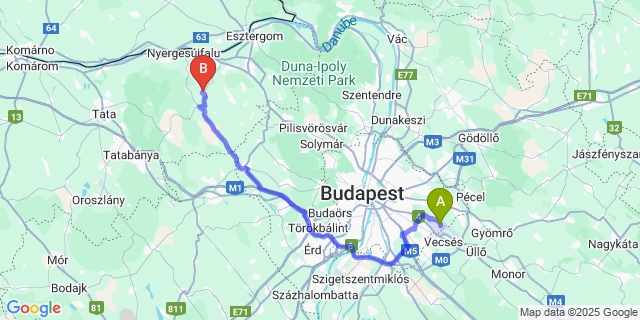Map: Budapest Airport (BUD), Ferihegy, Liszt Ferenc to Nagysáp