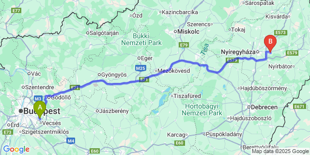 Map: Budapest Airport (BUD), Ferihegy, Liszt Ferenc to Napkor