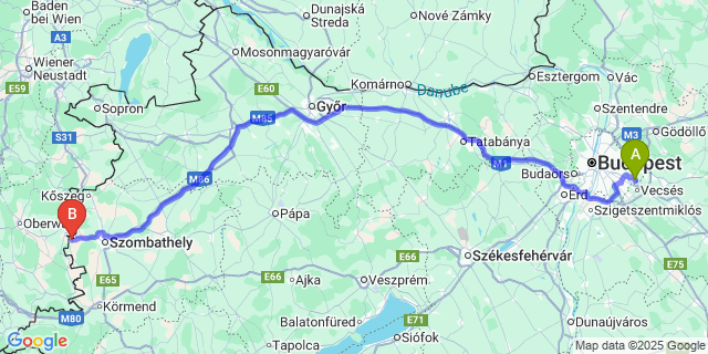 Map: Budapest Airport (BUD), Ferihegy, Liszt Ferenc to Narda