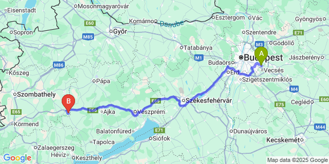 Map: Budapest Airport (BUD), Ferihegy, Liszt Ferenc to Nemeskeresztúr