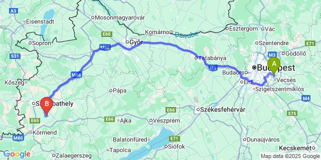 Map: Budapest Airport (BUD), Ferihegy, Liszt Ferenc to Nemeskolta