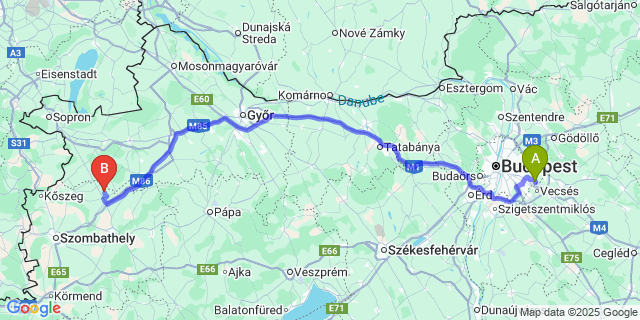 Map: Budapest Airport (BUD), Ferihegy, Liszt Ferenc to Nemesládony