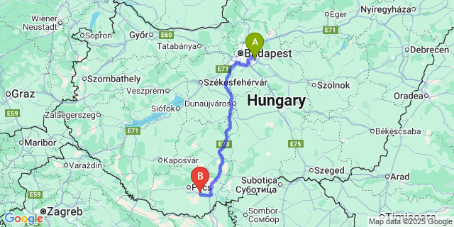 Map: Budapest Airport (BUD), Ferihegy, Liszt Ferenc to Olasz