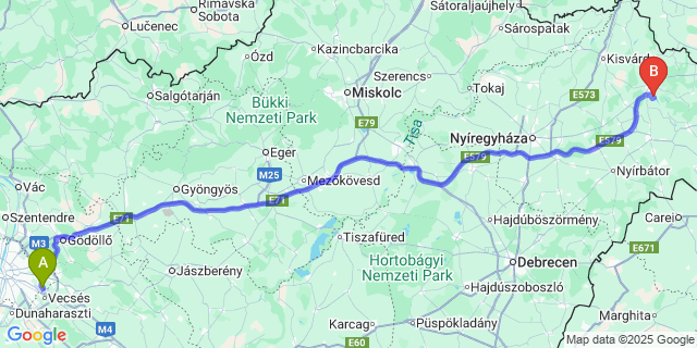 Map: Budapest Airport (BUD), Ferihegy, Liszt Ferenc to Olcsva