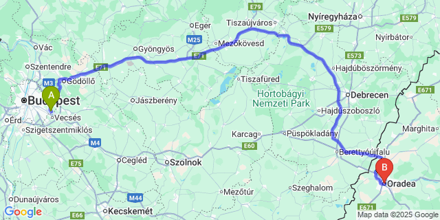 Map: Budapest Airport (BUD), Ferihegy, Liszt Ferenc to Oradea