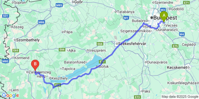 Map: Budapest Airport (BUD), Ferihegy, Liszt Ferenc to Orbányosfa