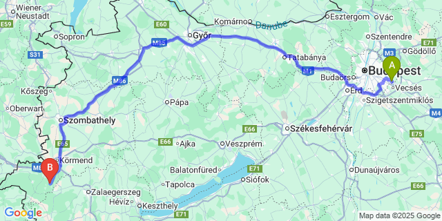 Map: Budapest Airport (BUD), Ferihegy, Liszt Ferenc to Őrimagyarósd