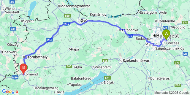 Map: Budapest Airport (BUD), Ferihegy, Liszt Ferenc to Orion Varkert