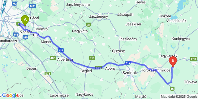 Map: Budapest Airport (BUD), Ferihegy, Liszt Ferenc to Örményes