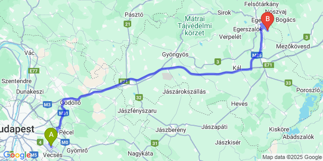 Map: Budapest Airport (BUD), Ferihegy, Liszt Ferenc to Ostoros