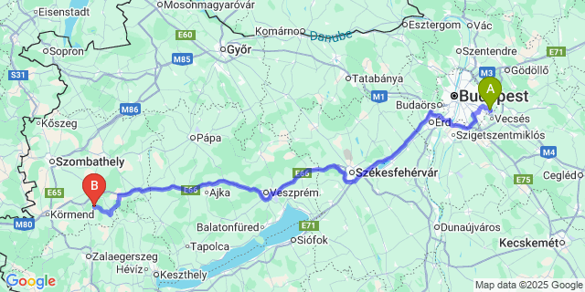 Map: Budapest Airport (BUD), Ferihegy, Liszt Ferenc to Oszkó