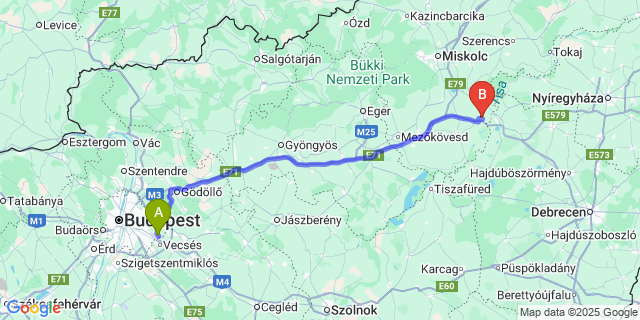 Map: Budapest Airport (BUD), Ferihegy, Liszt Ferenc to Oszlár