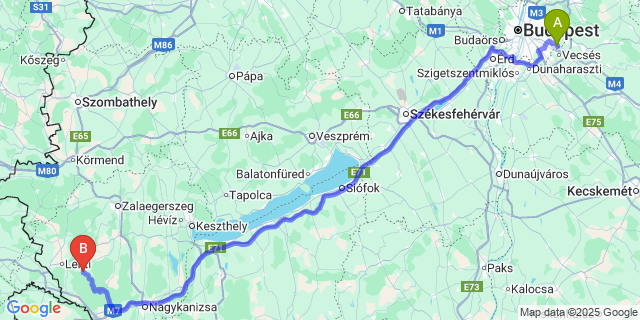 Map: Budapest Airport (BUD), Ferihegy, Liszt Ferenc to Páka