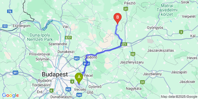 Map: Budapest Airport (BUD), Ferihegy, Liszt Ferenc to Palotás