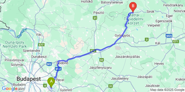 Map: Budapest Airport (BUD), Ferihegy, Liszt Ferenc to Parád