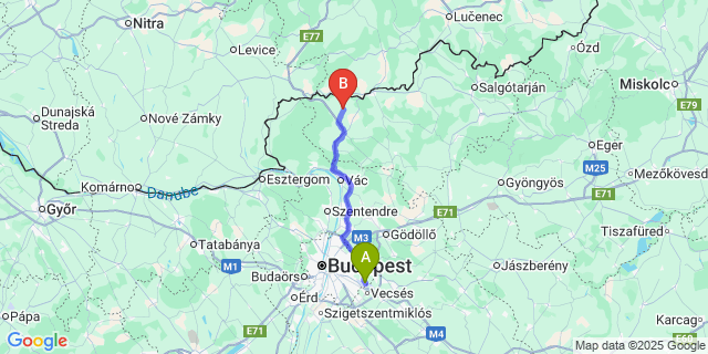 Map: Budapest Airport (BUD), Ferihegy, Liszt Ferenc to Patak