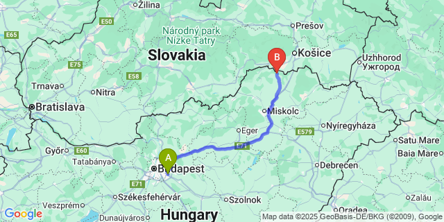 Map: Budapest Airport (BUD), Ferihegy, Liszt Ferenc to Perecse