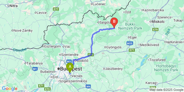 Map: Budapest Airport (BUD), Ferihegy, Liszt Ferenc to Pétervására