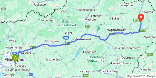 Map: Budapest Airport (BUD), Ferihegy, Liszt Ferenc to Petneháza
