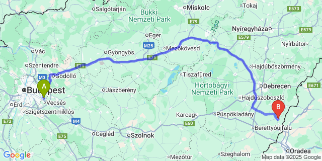 Map: Budapest Airport (BUD), Ferihegy, Liszt Ferenc to Pocsaj