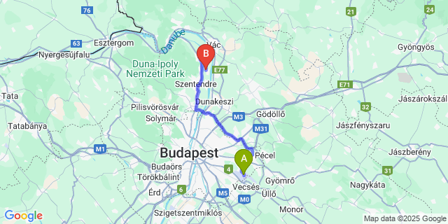 Map: Budapest Airport (BUD), Ferihegy, Liszt Ferenc to Pócsmegyer