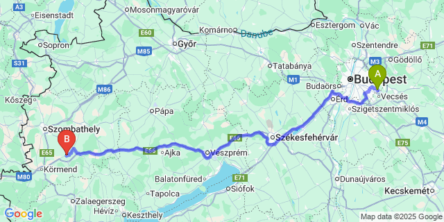 Map: Budapest Airport (BUD), Ferihegy, Liszt Ferenc to Püspökmolnári